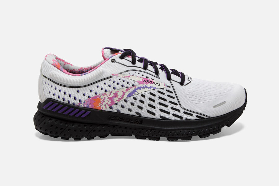 Brooks Running Shoes Mens White/Black/Purple - Adrenaline GTS 21 Road - 6089-GSBMF